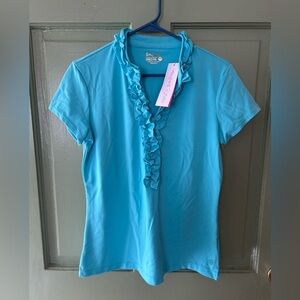 NWT lilly pulitzer Frida Ruffle Polo blue horizon
